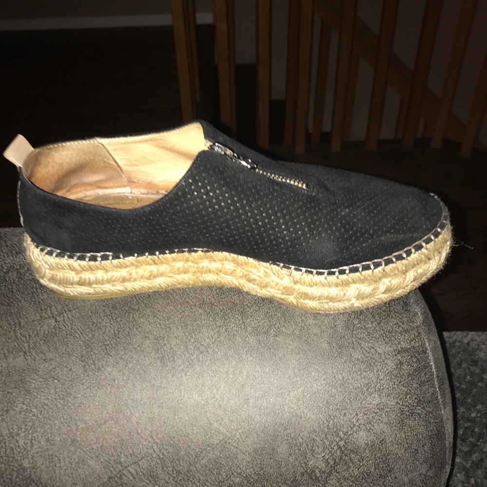 Black sued woven bottom espadrille made in Spain